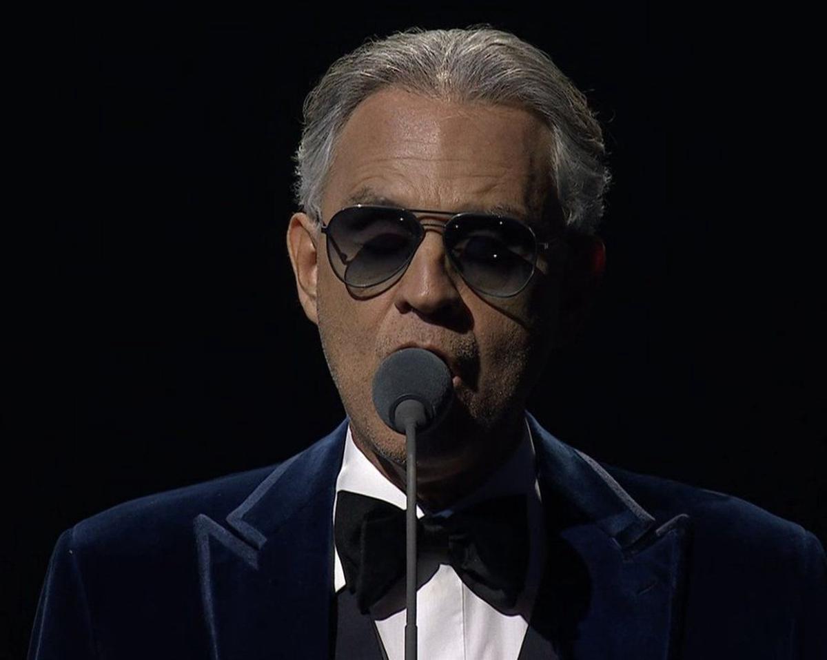 Bocelli durante la previa del sorteo del Mundial 2026.