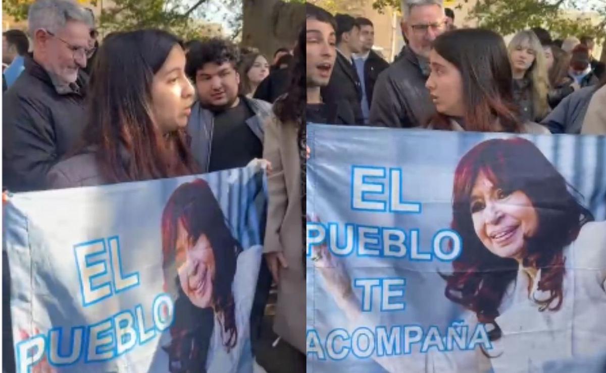 Micaela, la joven que fue con una bandera en apoyo a Cristina.