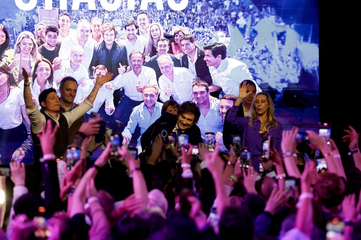 Javier Milei festeja la victoria de LLA.
