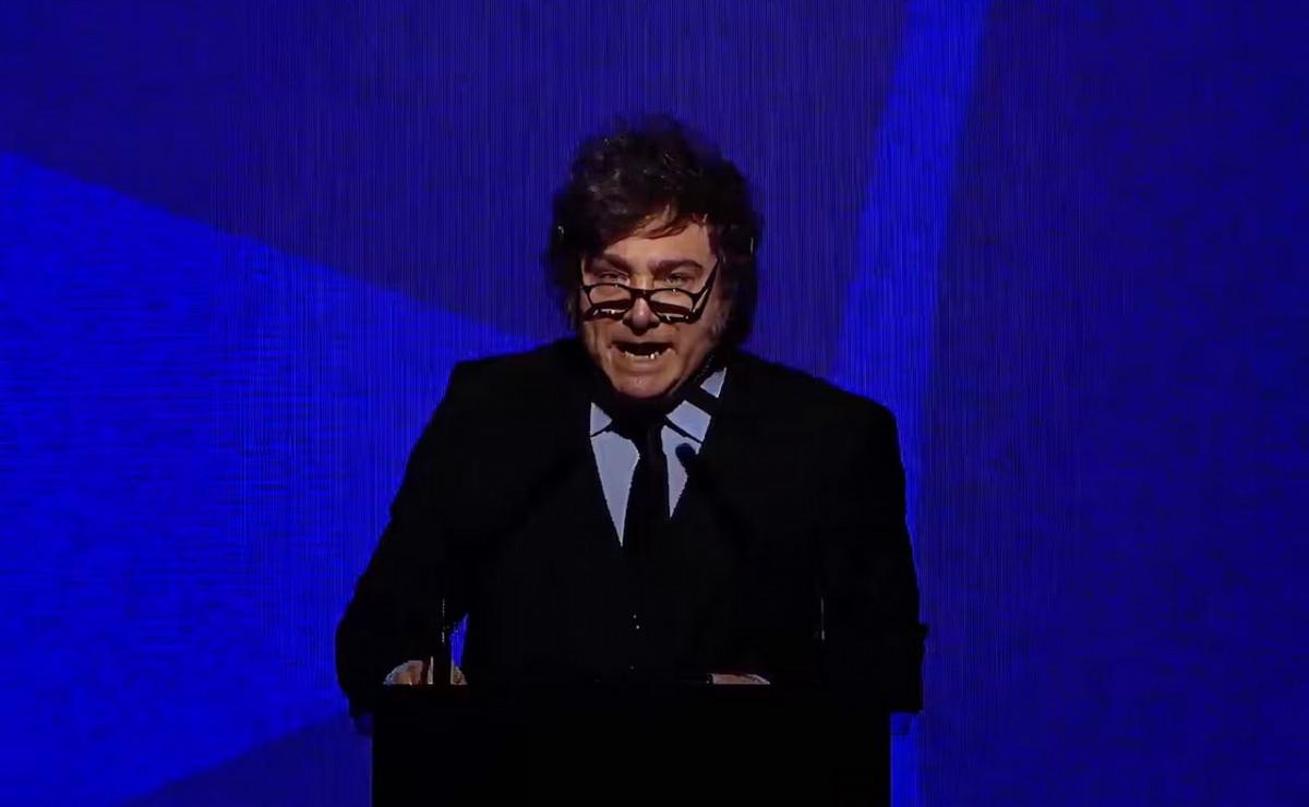 Javier Milei durante su discurso en la Fundación Faro.