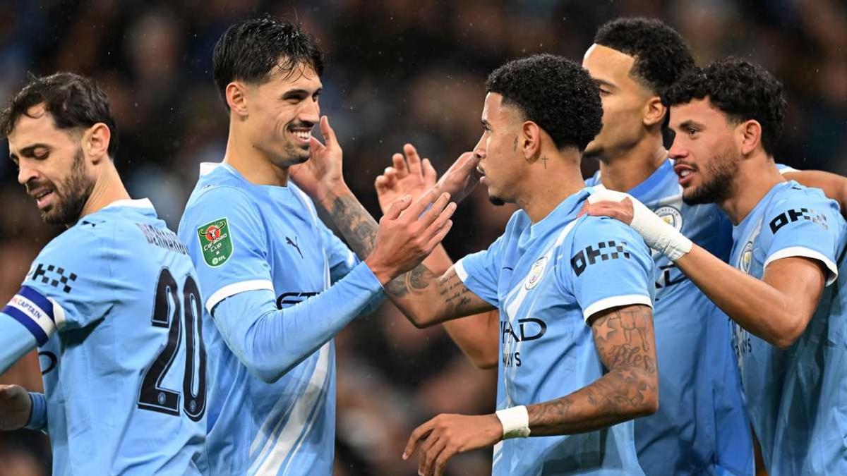Festejo del Manchester City ante Brentford.