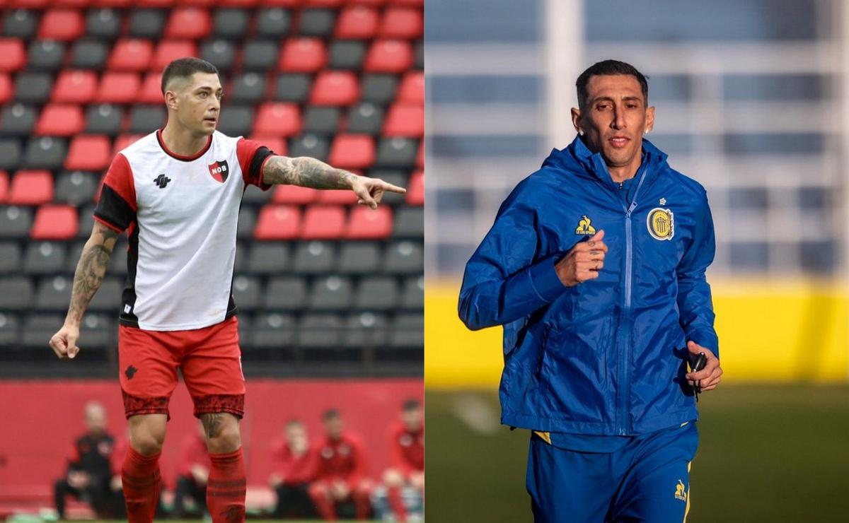 Franco Escobar, jugador de Newell's y Ángel di María de Rosario Central.