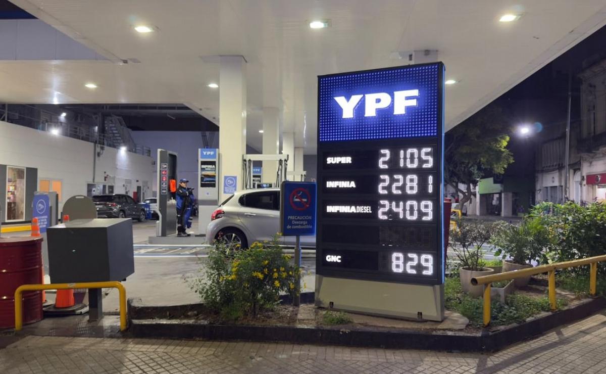 Pizarra de precios de YPF en la ciudad Rosario.