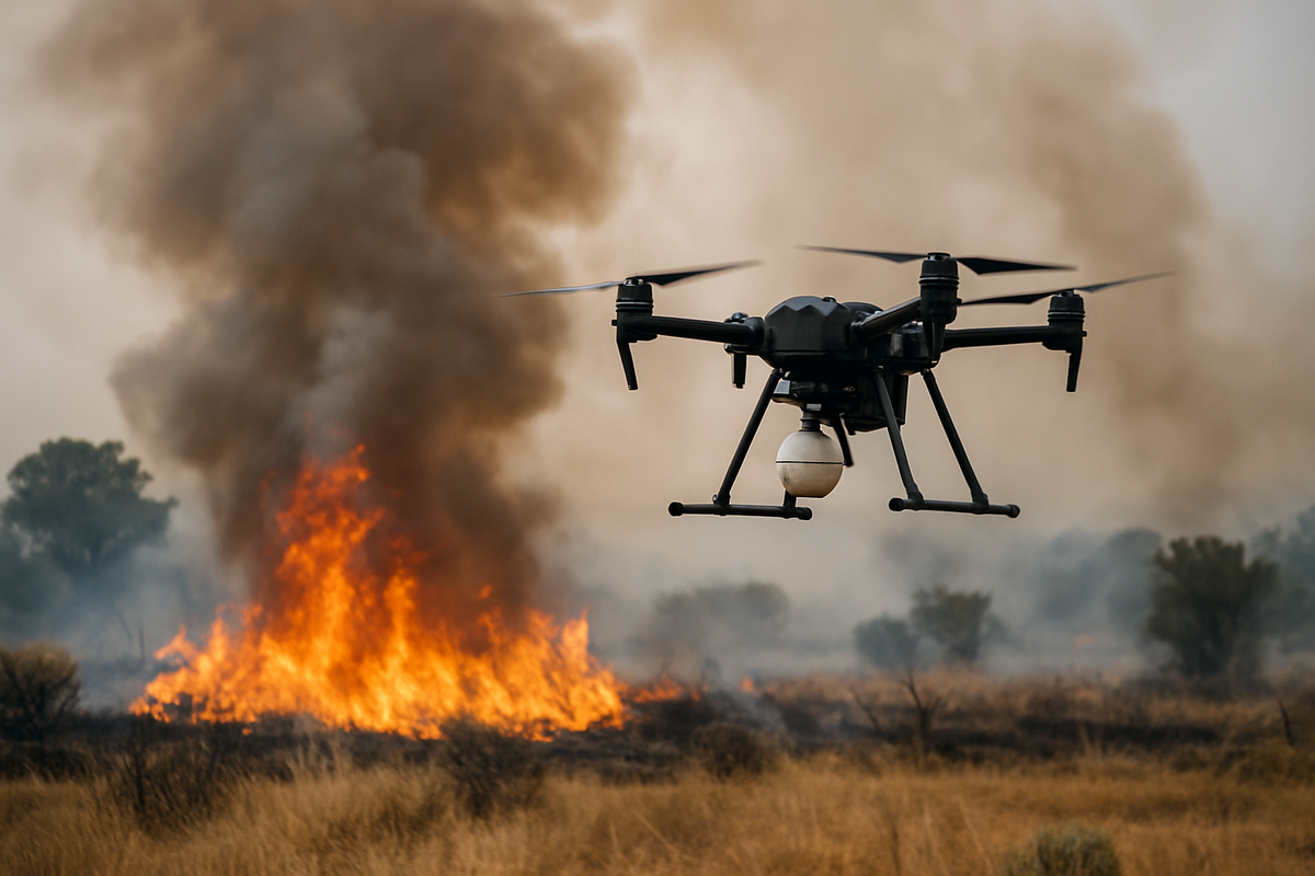 Drones autónomos en acción durante la prueba de detección de humo.