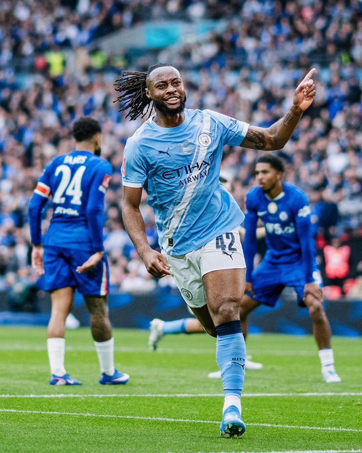 El ghanés Antoine Semenyo festeja su gol en la final. Foto: Agencia NA (@ManCity)