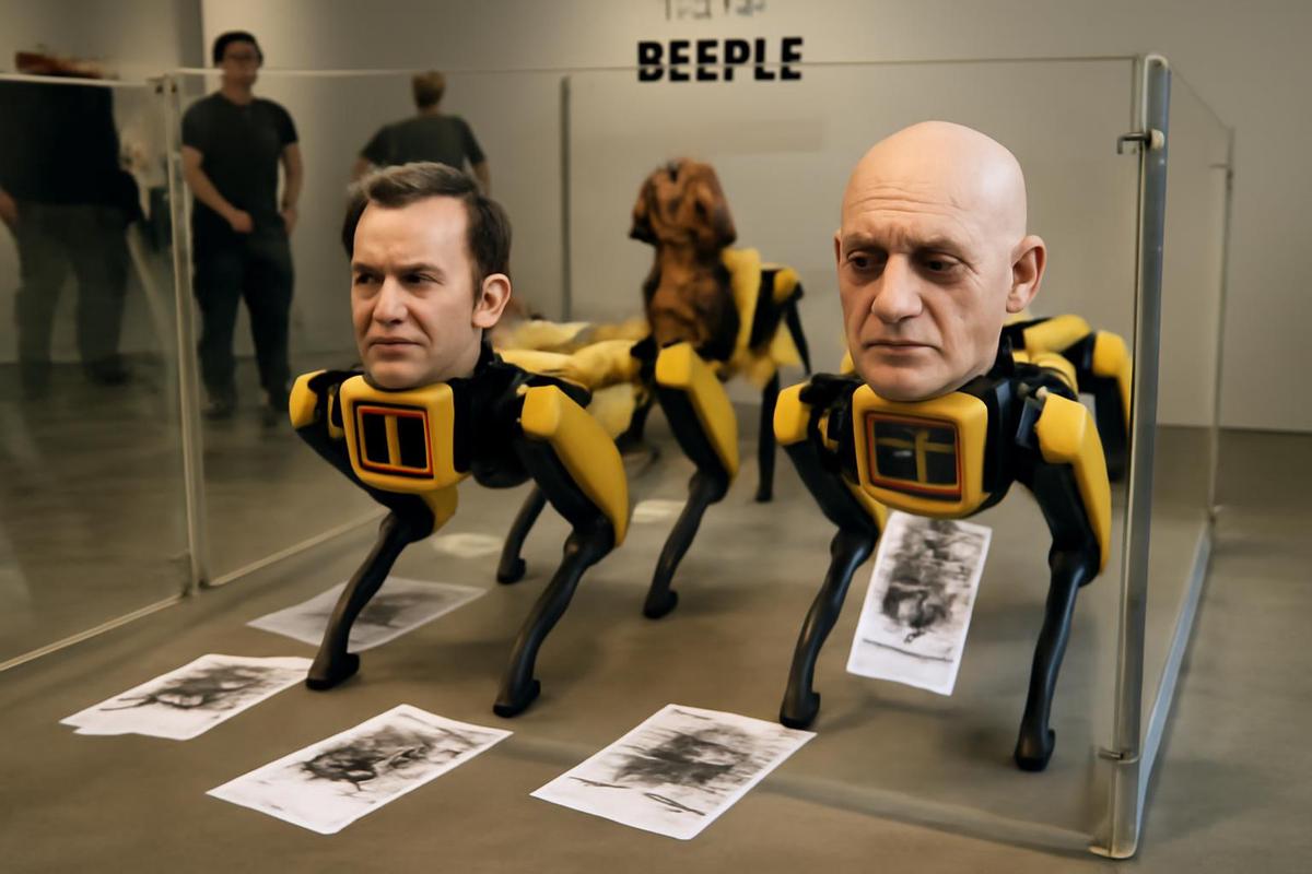 Beeple presenta un perro robot de $100K junto a Musk y Picasso en Art Basel