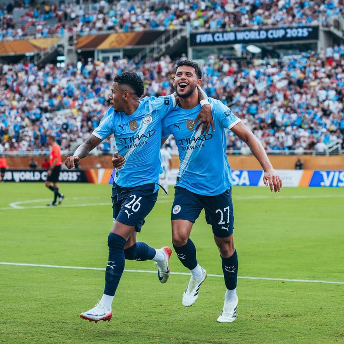 Savio y Matheus Nunes festejan un gol en el pasado triunfo del Manchester City ante la Juventus.