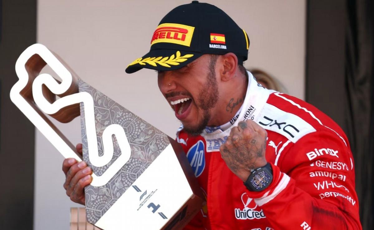 Hamilton celebra emocionado su primera victoria con Ferrari, su #106 en F1