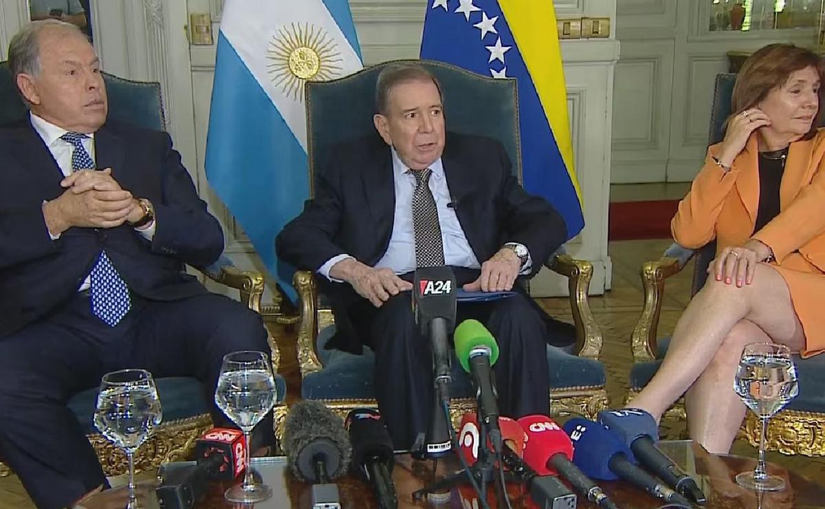 FOTO: Edmundo González Urrutia, junto a Gerardo Werthein y Patricia Bullrich. (Captura/TN)