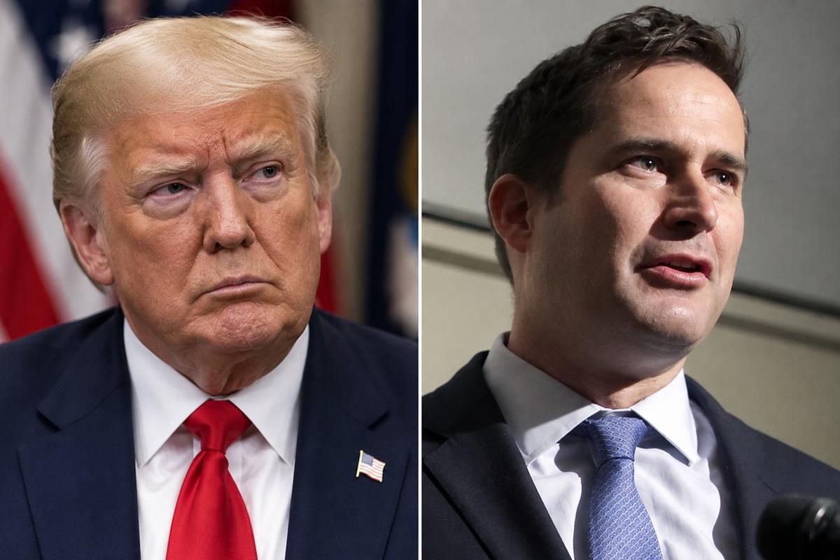 El presidente Donald Trump y el diputado Seth Moulton, autor de la iniciativa que exige retirar las tropas del conflicto con Irán si no hay previamente una autorización del Congreso.