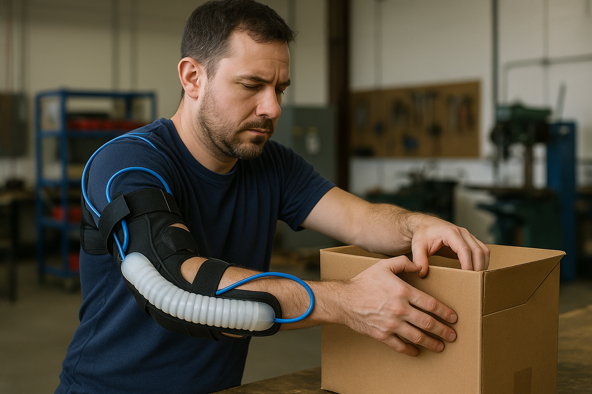 Exoesqueleto neumático para reducir la carga laboral