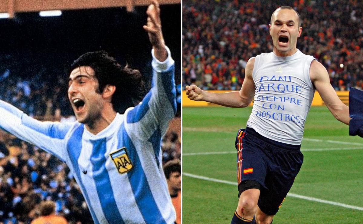 Mario Kempes y Andrés Iniesta, los encargados de entrar la Copa del Mundo al estadio