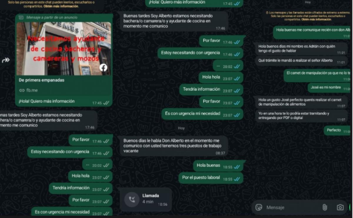 Los chats de la estafa.