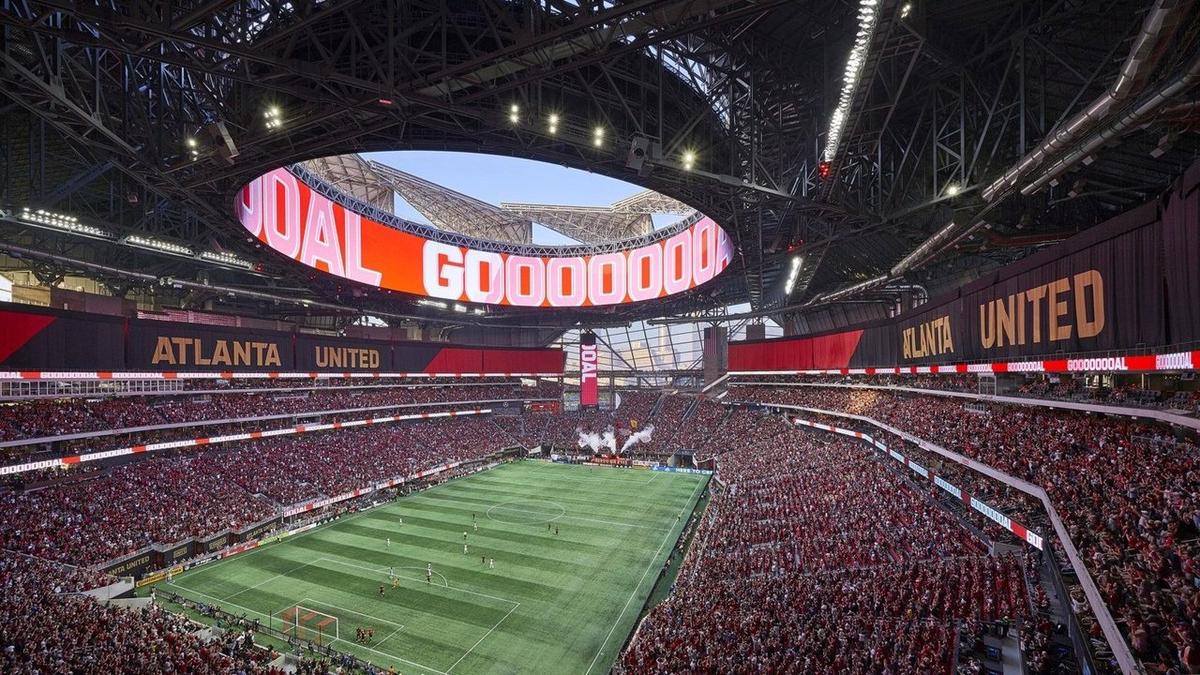 Así se ve el Mercedes-Benz Stadium desde adentro.