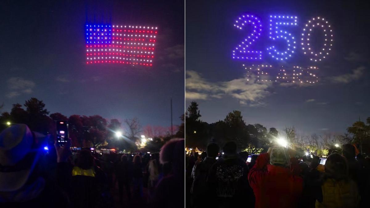 Un espectáculo de drones iluminó el cielo de Buenos Aires por la independencia de EE.UU.