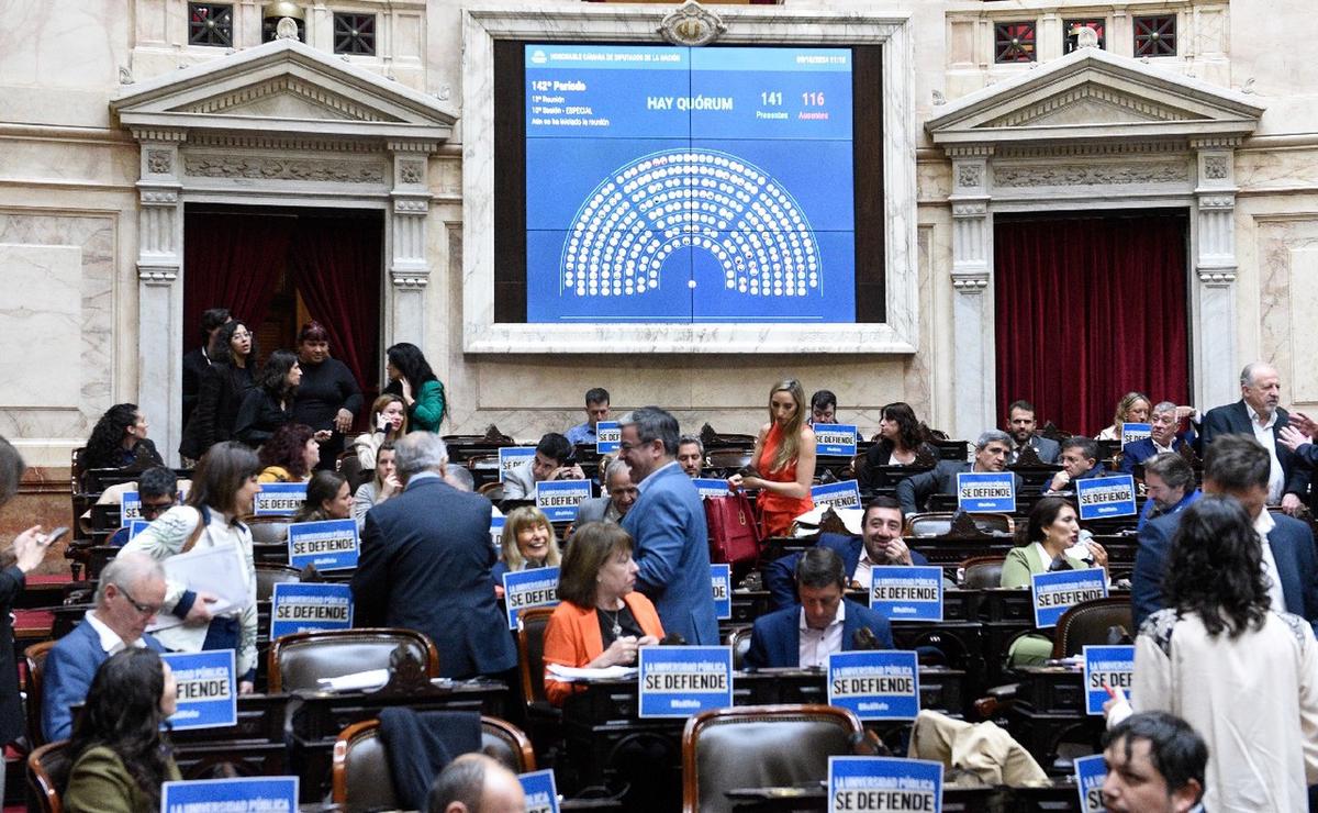 FOTO: Diputados mantuvo el veto de Milei a la ley de financiamiento universitario. (NA)