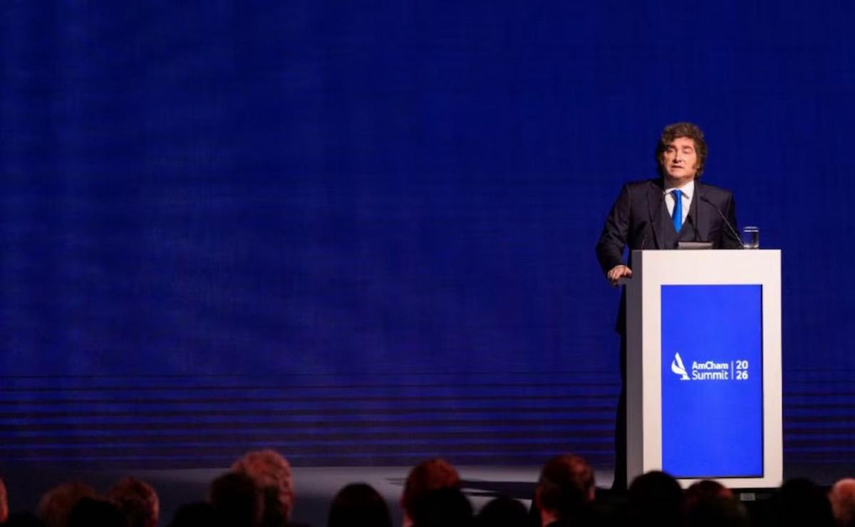 Javier Milei durante su discurso en el AmCham Summit 2026. (Foto: AmCham).