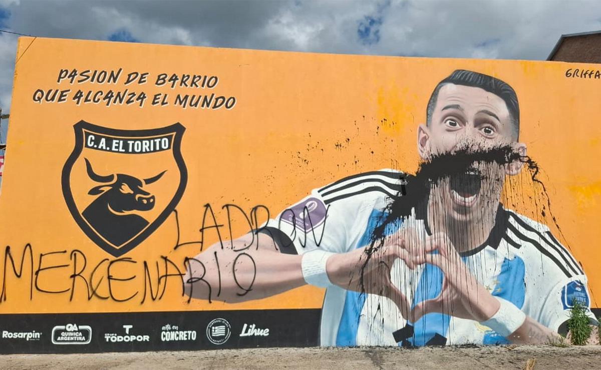 Vandalizaron nuevamente el mural de Di María frente al club El Torito.