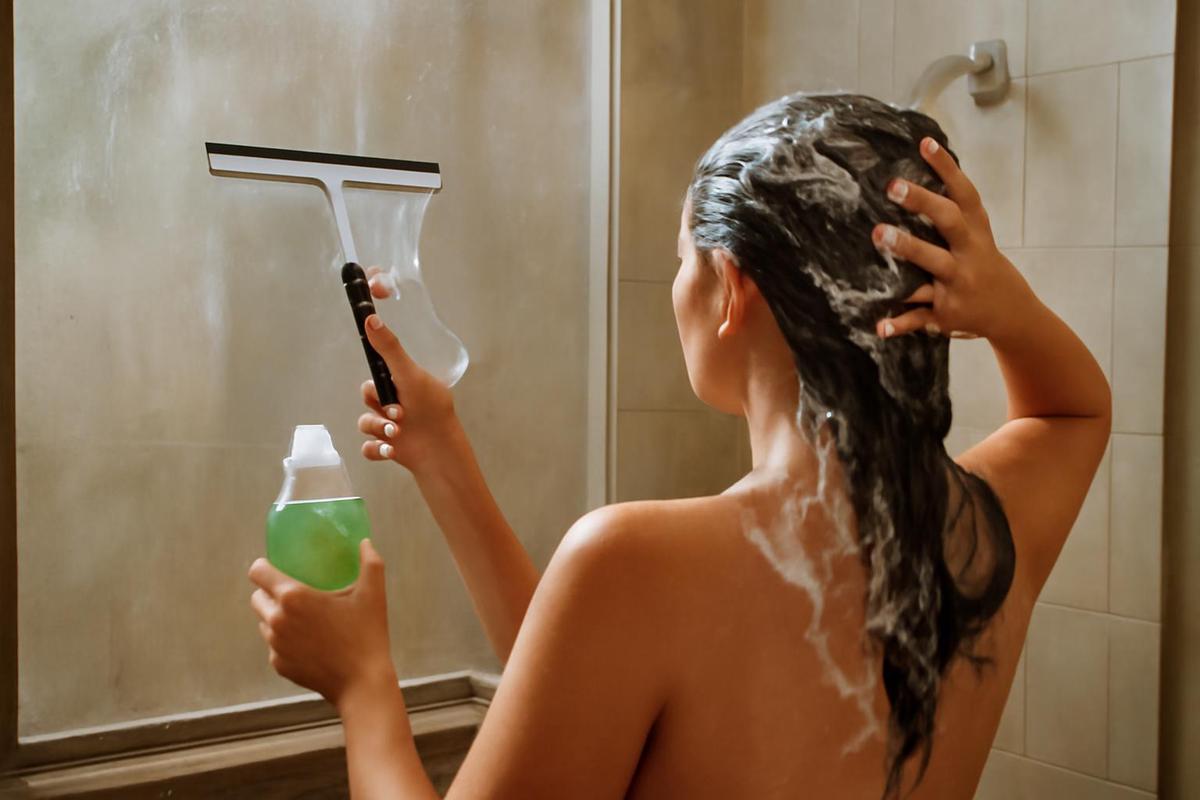 Truco fácil para limpiar la ducha con jabón y limpiaparabrisas