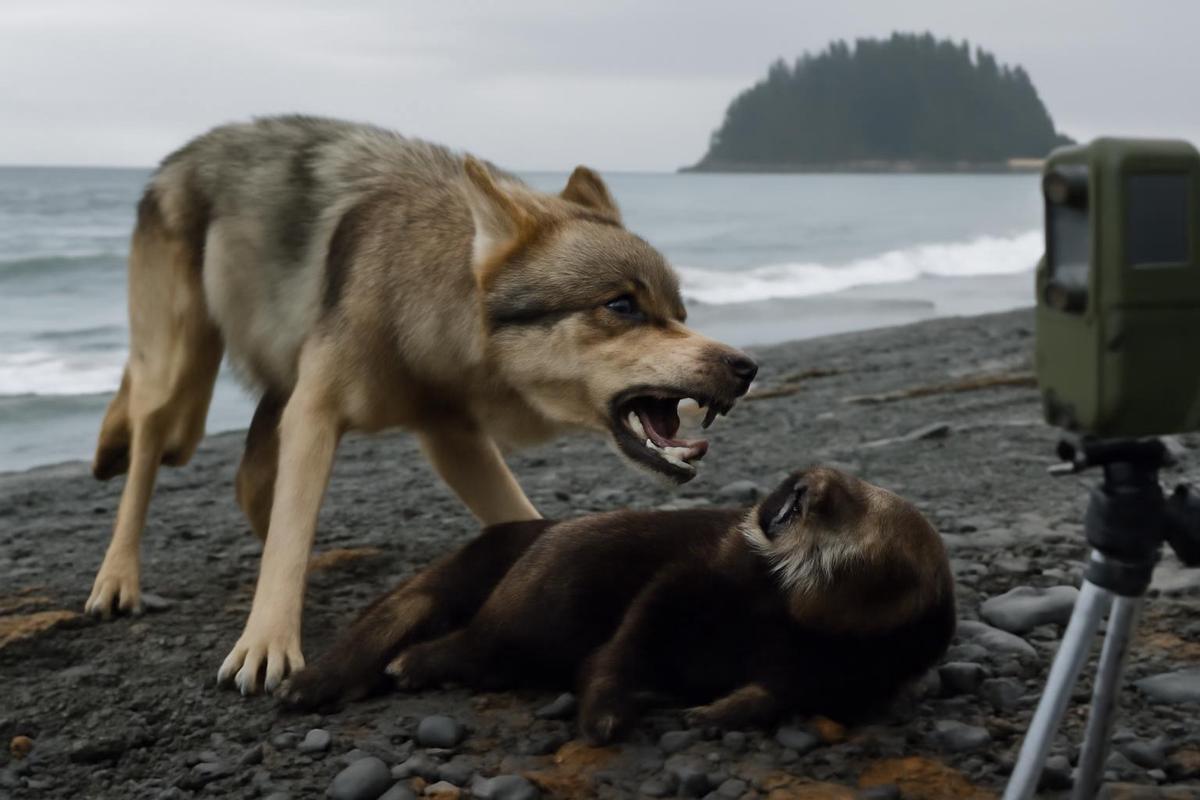 Los lobos grises cazan nutrias marinas en Alaska