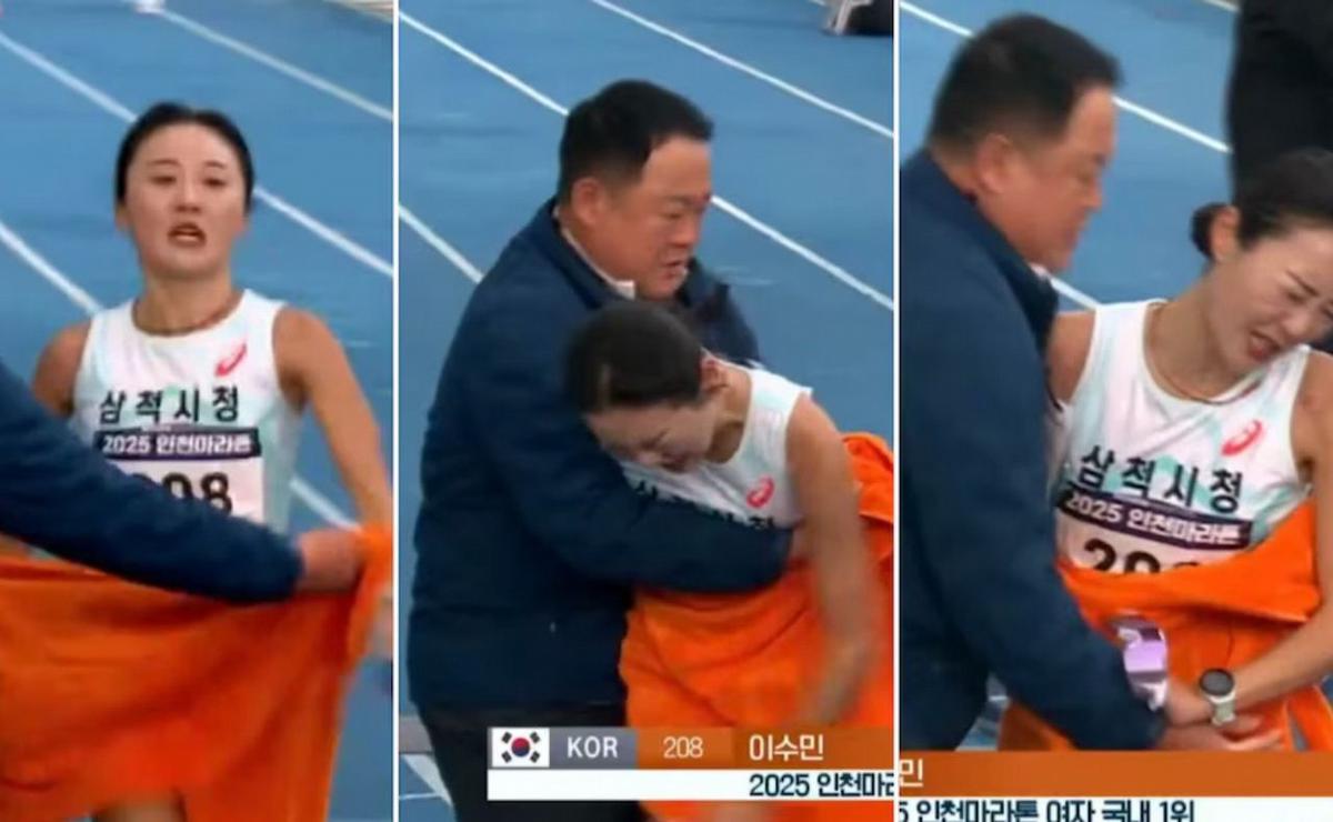 Atleta coreana y una polémica reacción. (Foto:Captura)