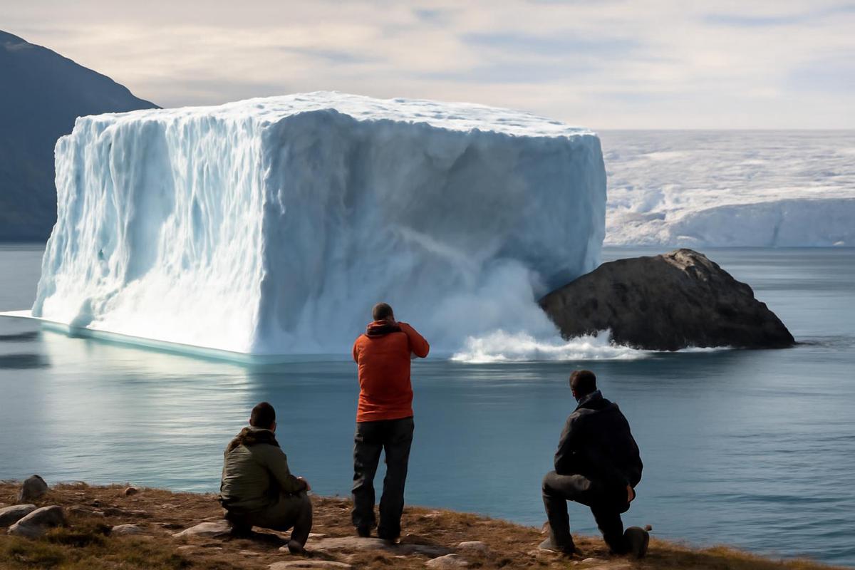El iceberg de Groenlandia y la isla Joe tras el impacto