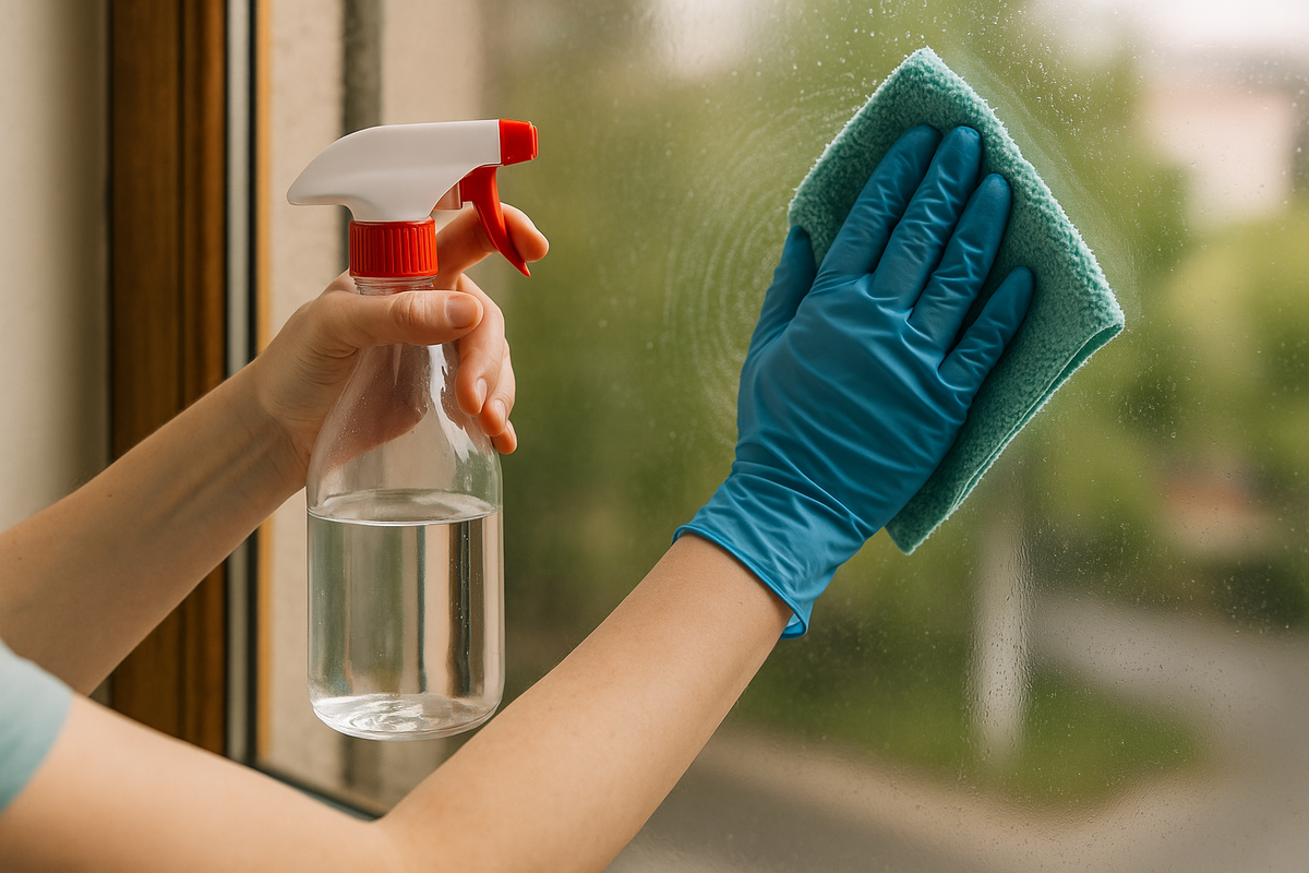 Limpieza de vidrios con vinagre y agua