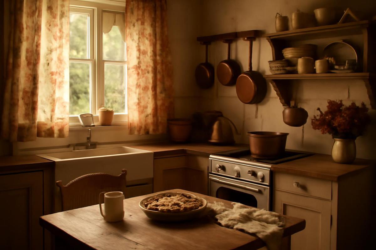 Cocina estilo 'Grandmacore' con toques vintage y acogedores