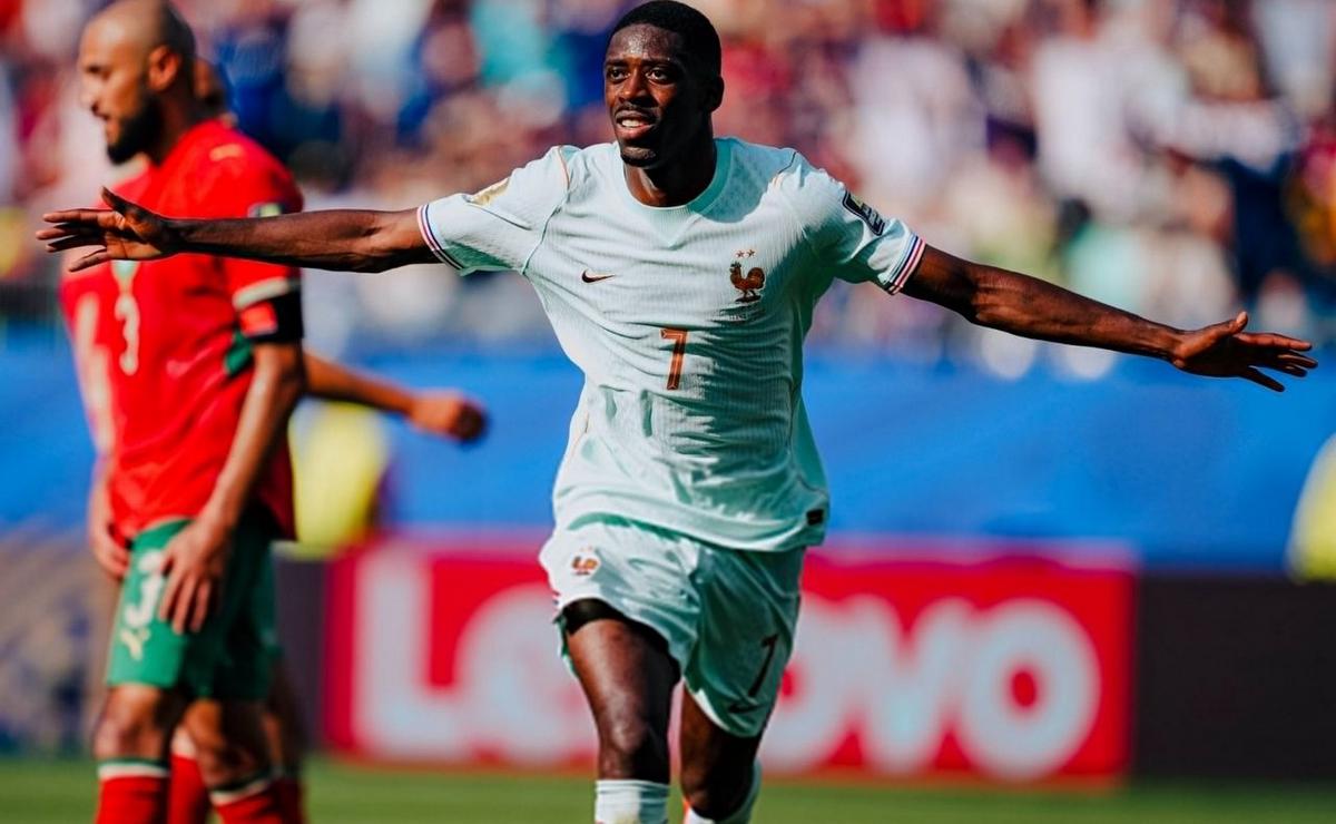 Dembelé festeja el segundo tanto de Francia ante Marruecos. (Foto: @equipedefrance)