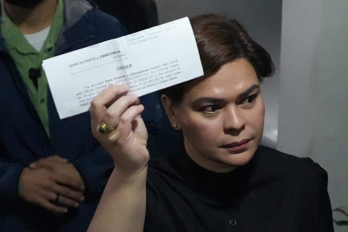 Vicepresidenta filipina Duterte paga fianza tras orden de arresto por presuntas amenazas a Marcos