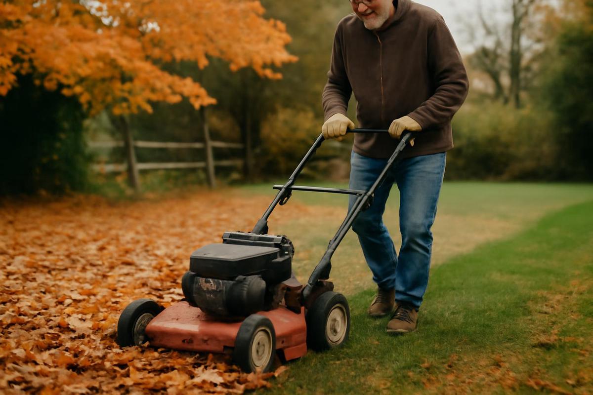 Cortacésped para mulching de hojas en otoño