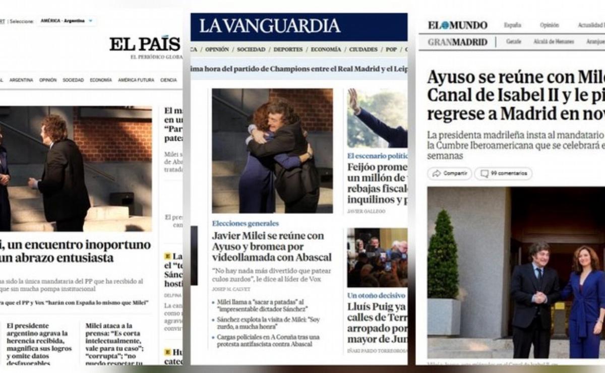 La reacción de los medios españoles a la visita de Milei a España.
