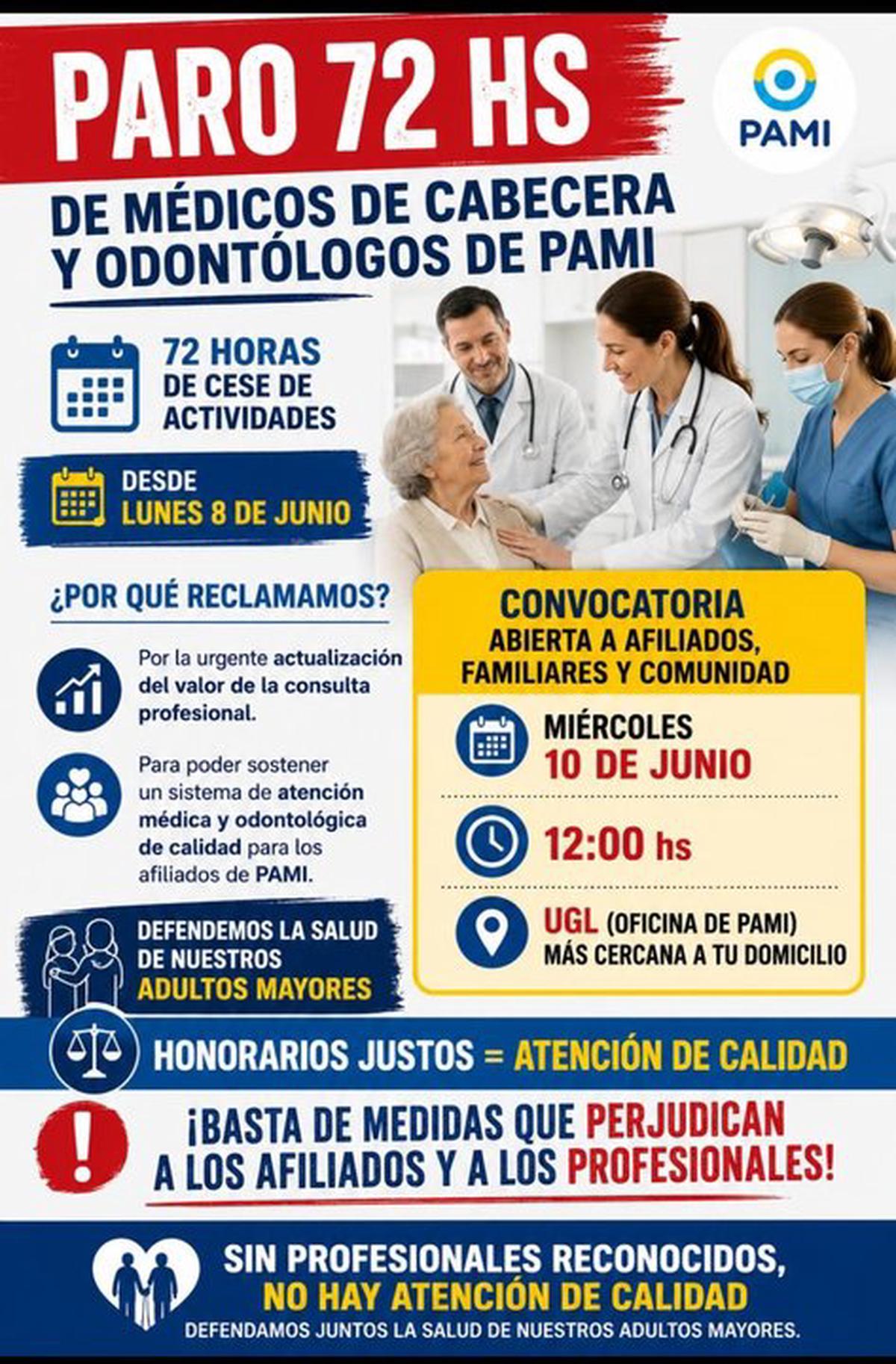 PAMI: médicos y odontólogos inician un paro de 72 horas en todo el país