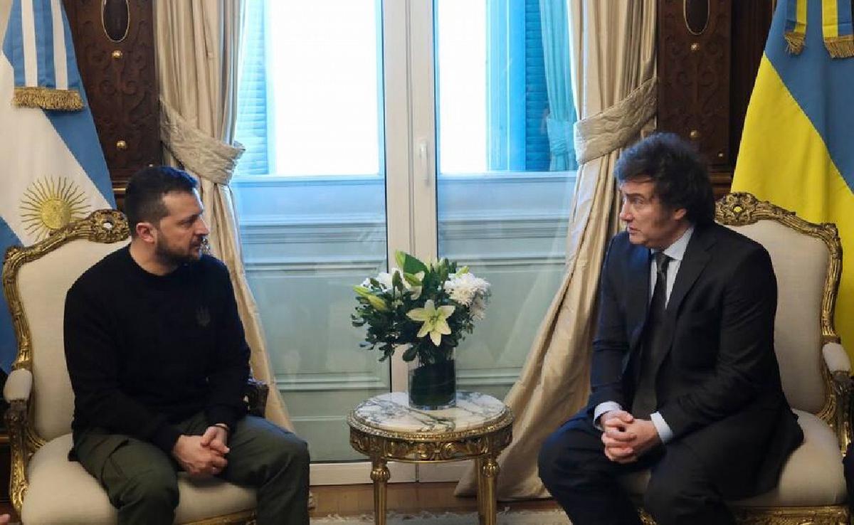 Volodímir Zelenski con Javier Milei, en mayo de 2024. (Foto: Cancillería)