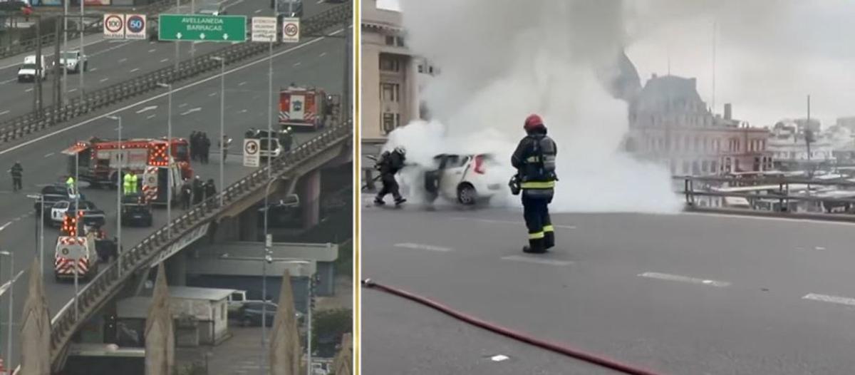 Incendio de auto en la Autopista 9 de Julio provoca corte de tránsito en Constitución
