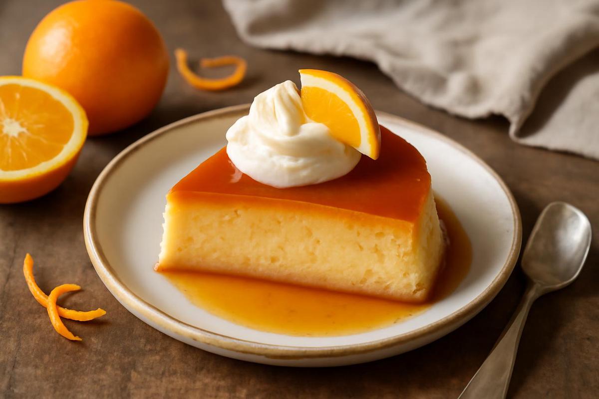 Delicioso flan de naranja casero