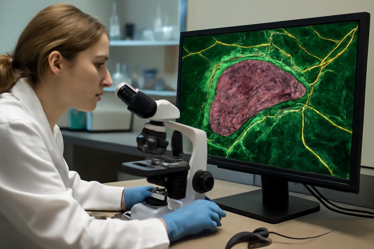 Células cancerosas en el tejido pancreático