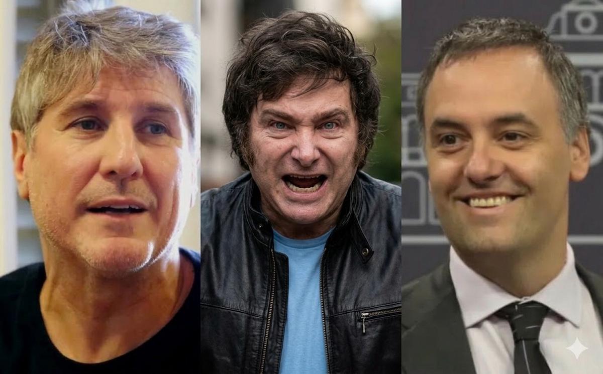 Boudou, Milei y Adorni.