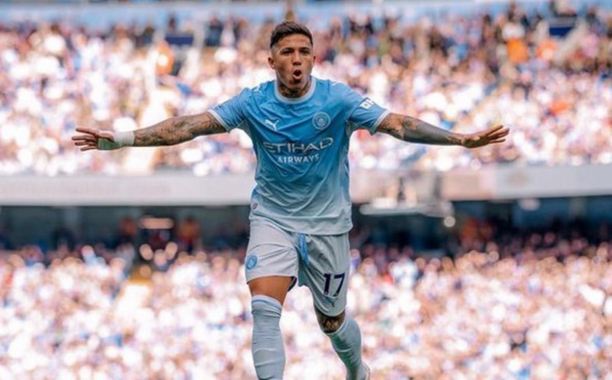 Enzo Fernández anotó su primer gol en Manchester City.