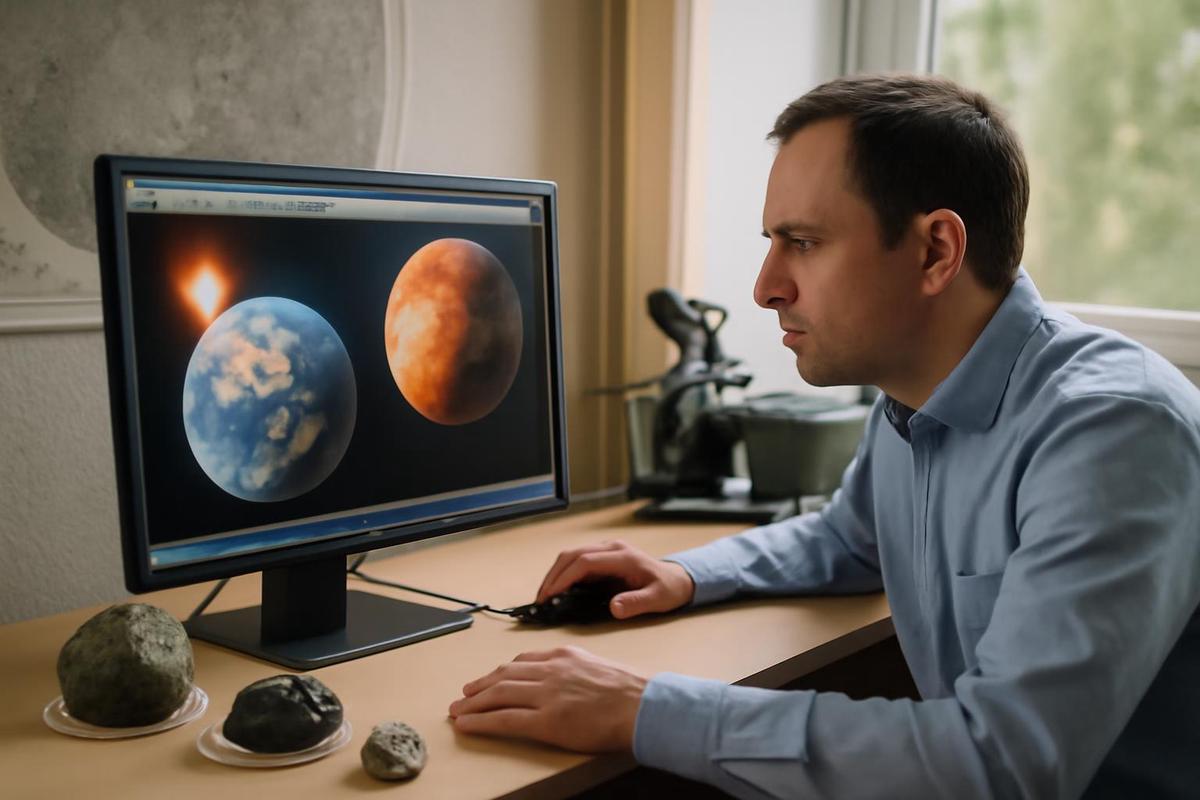 Impresión artística de la colisión entre la Tierra primitiva y Theia.