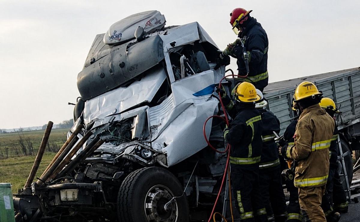 El conductor de uno de los camiones quedó atrapado.