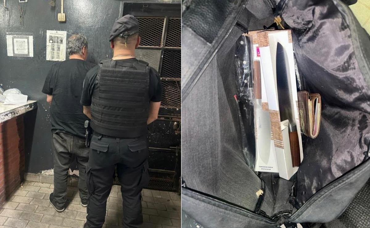 Policía secuestró un bolso tipo morral que contenía tres cuchillas.