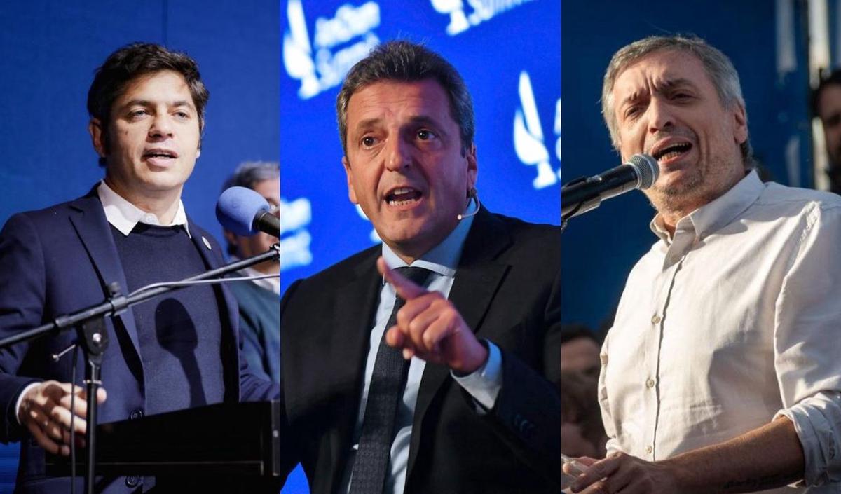 Axel Kicillof, Sergio Massa y Máximo Kirchner, referentes del PJ.