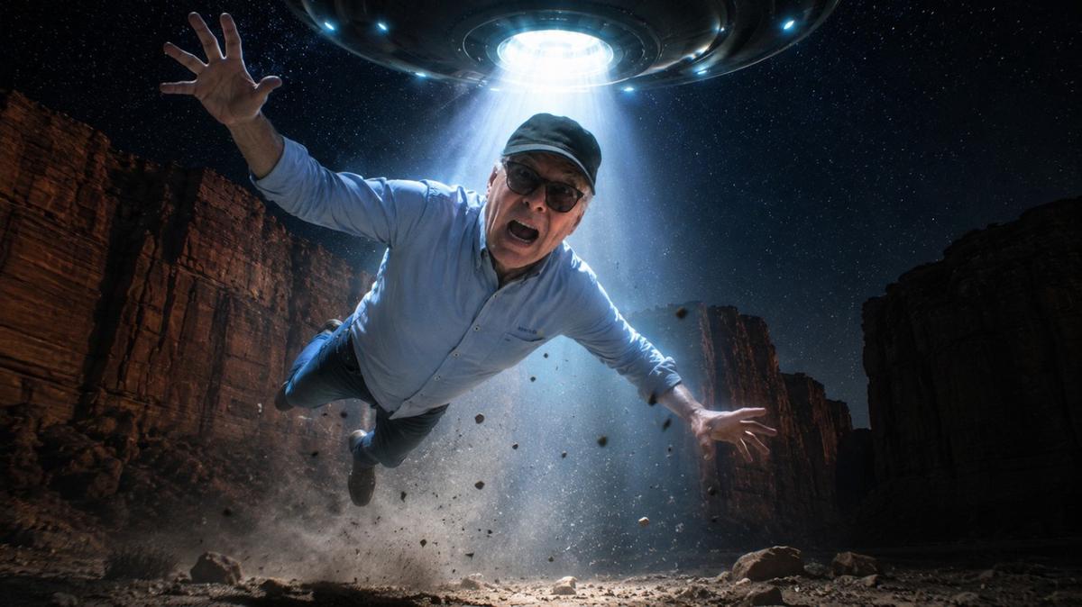 Orlando Morales y su experiencia ovni en Talampaya (imagen creada con IA).