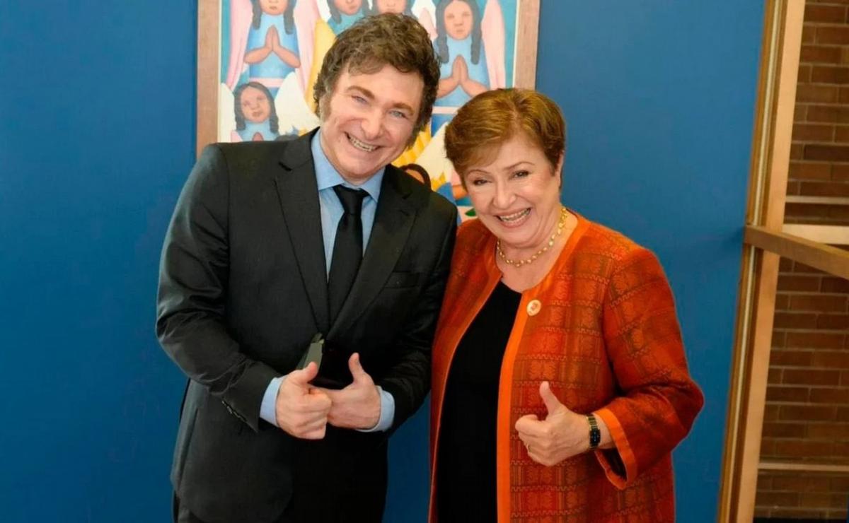 FOTO: Javier Milei y Kristalina Georgieva, titular del FMI (Foto: NA).