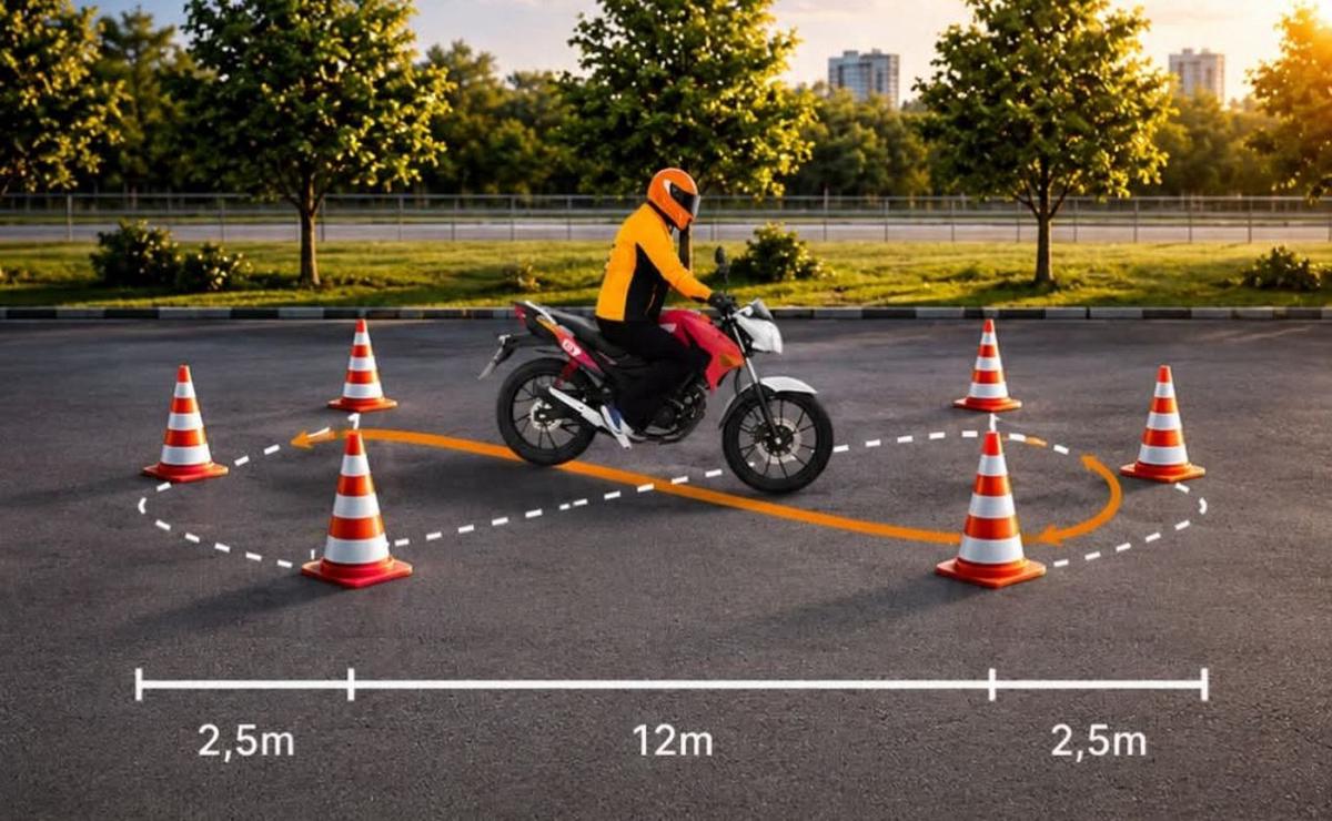 El aspirante debe recorrer el circuito realizando un “8” de manera continua.