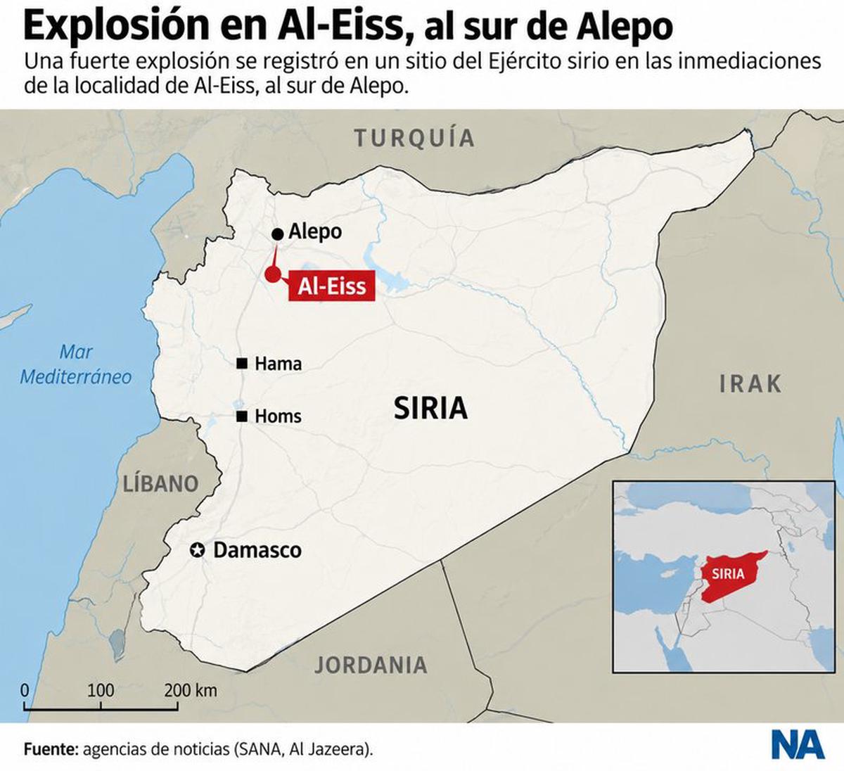 Lugar de las explosiones en Al-Eiss al norte de Siria