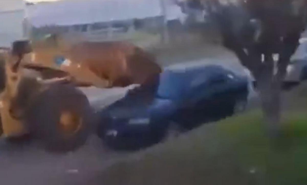 Locura en Entre Ríos: un hombre manejó borracho una retroexcavadora y chocó siete autos