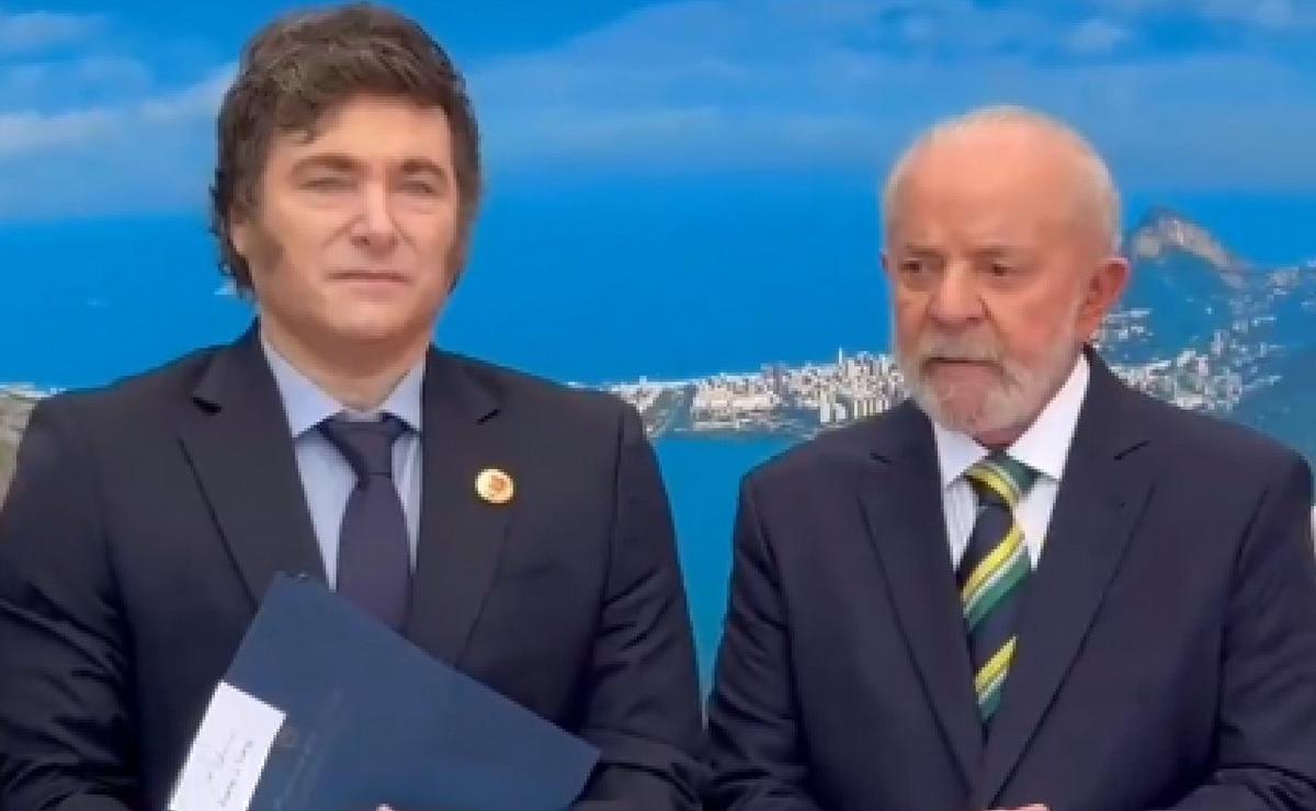 FOTO: El saludo protocolar de Lula da Silva y Milei en el G20. (Foto: captura de video)