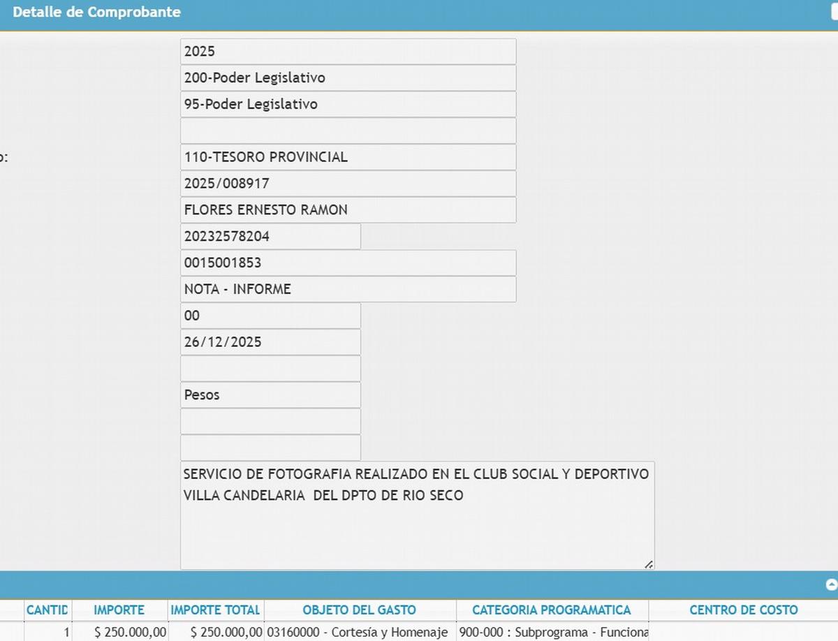 Las facturas de los brindis del legislador cordobés. 